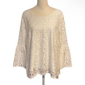 Calvin Klein Cream Lace Bell Sleeve Casual Office‎ Blouse Top Small S (A3)